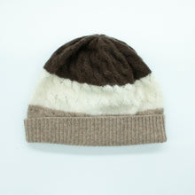 Kids | Cashmere Striped Hat with Cables | Brown Combo