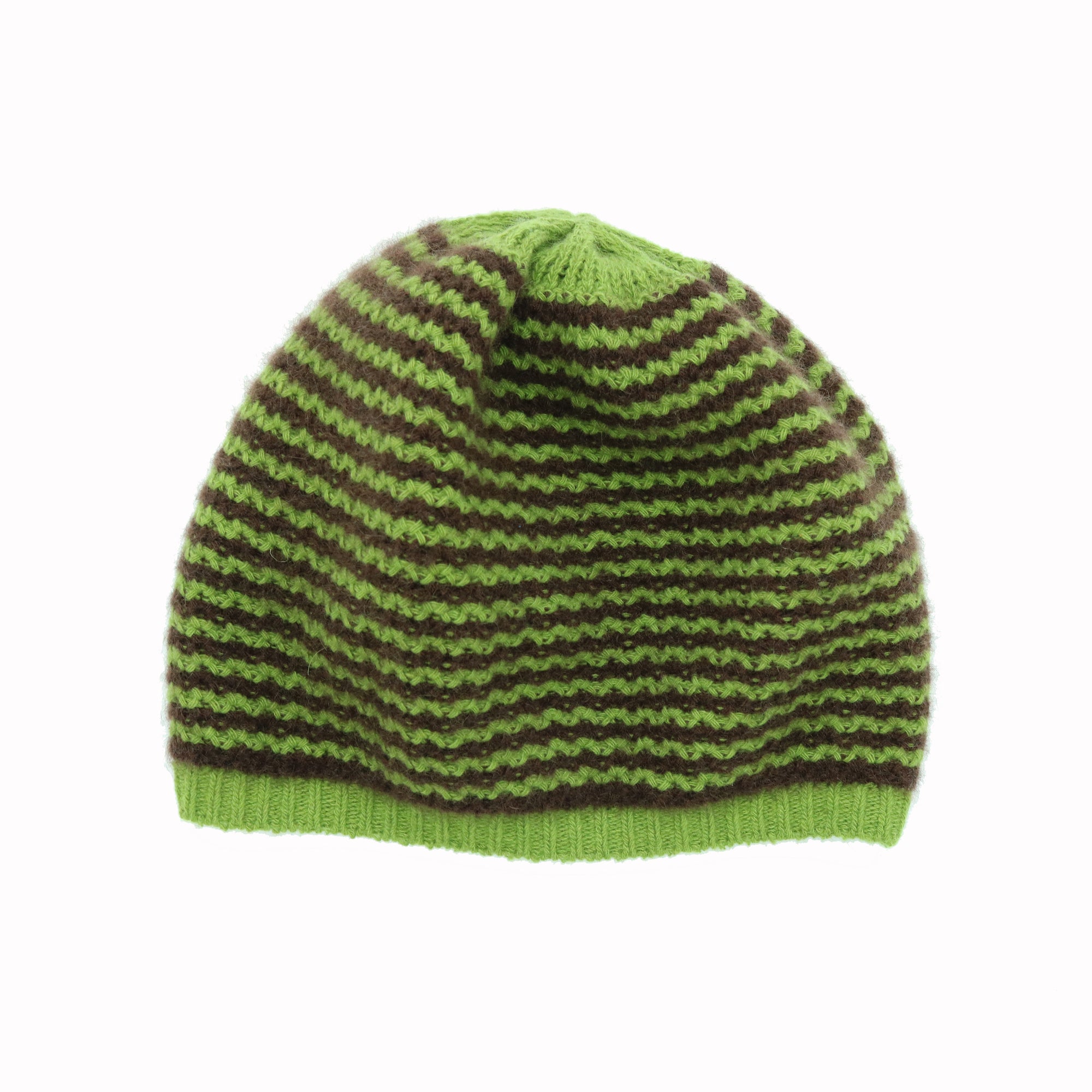 Womens | Cashmere Slouchy Striped Hat | Cedar Green/Brown