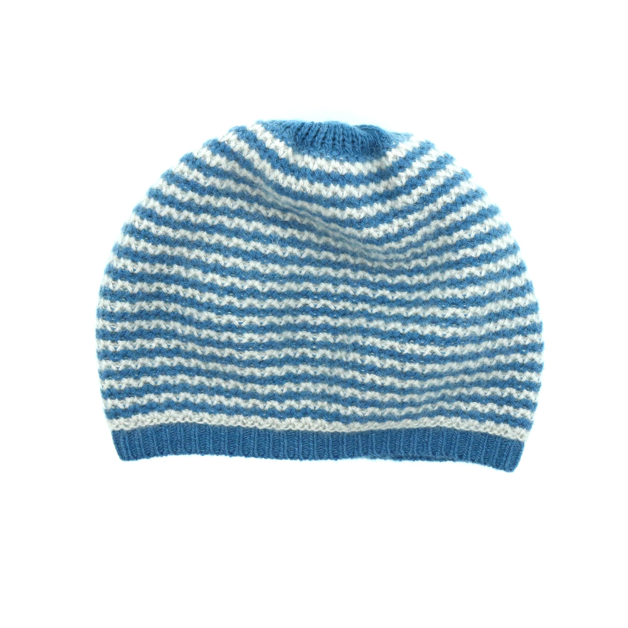 Womens | Cashmere Slouchy Striped Hat | Palace Blue/Pelican