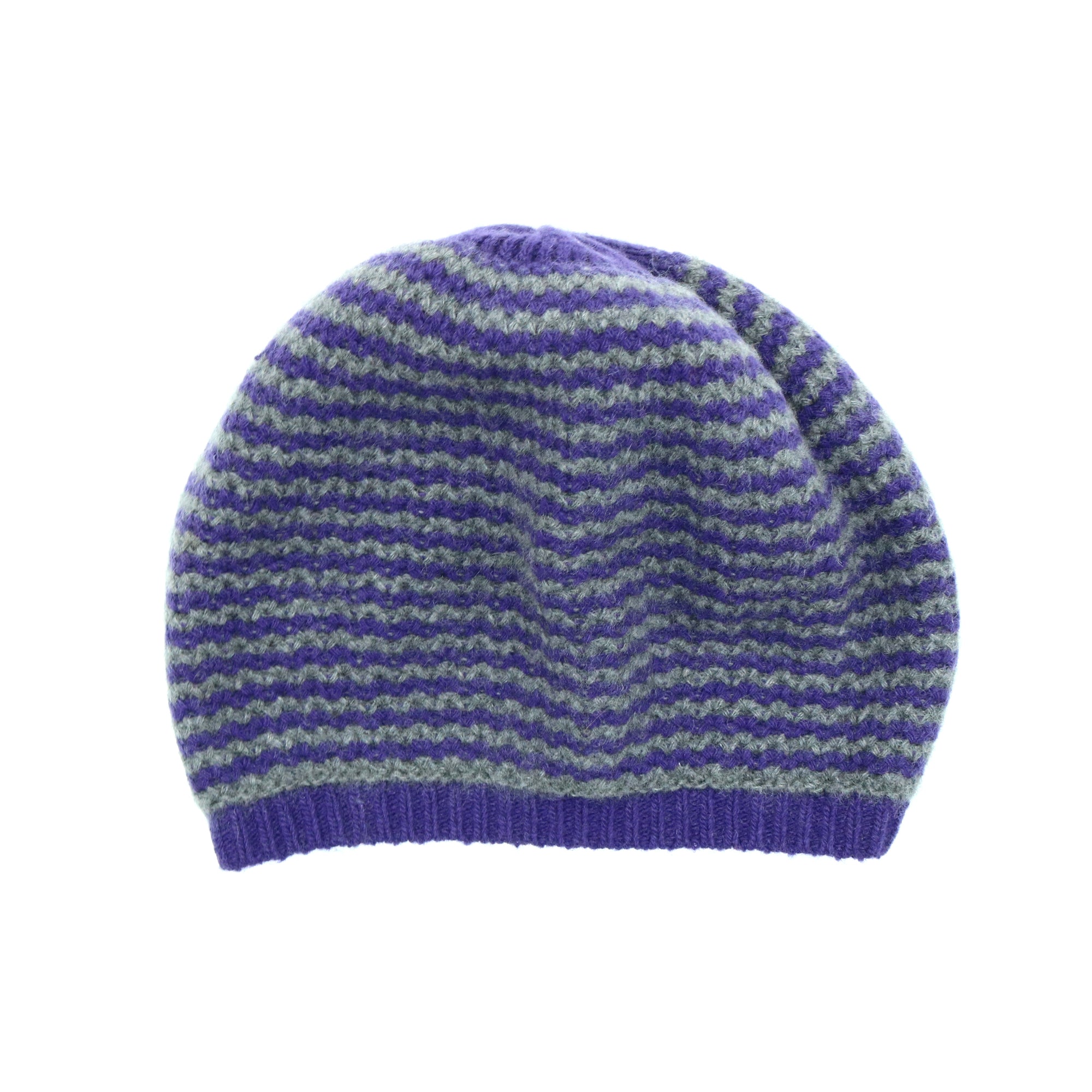 Womens | Cashmere Slouchy Striped Hat | Uva Violet/Medium Grey