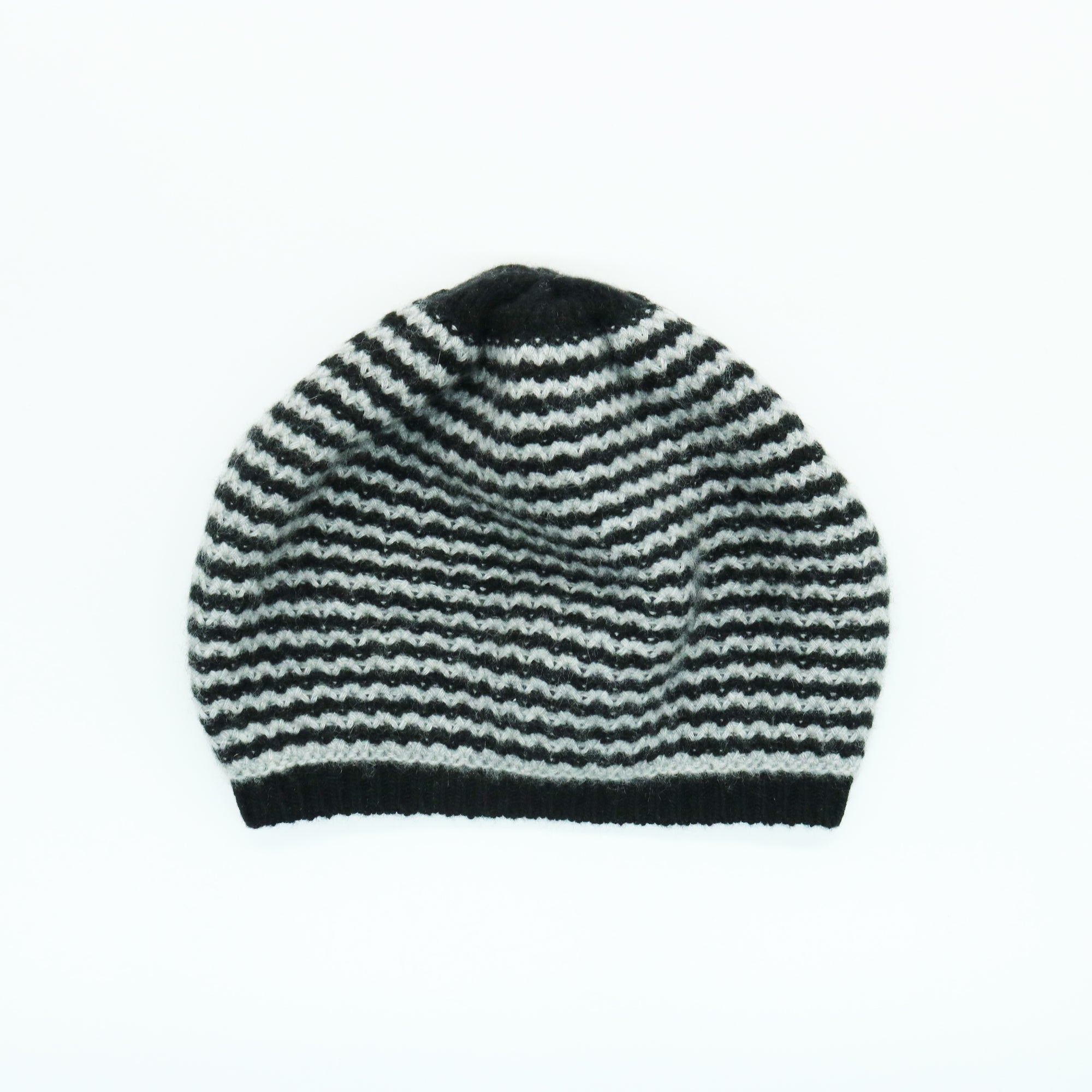 Womens | Cashmere Slouchy Striped Hat | Black/Light Grey