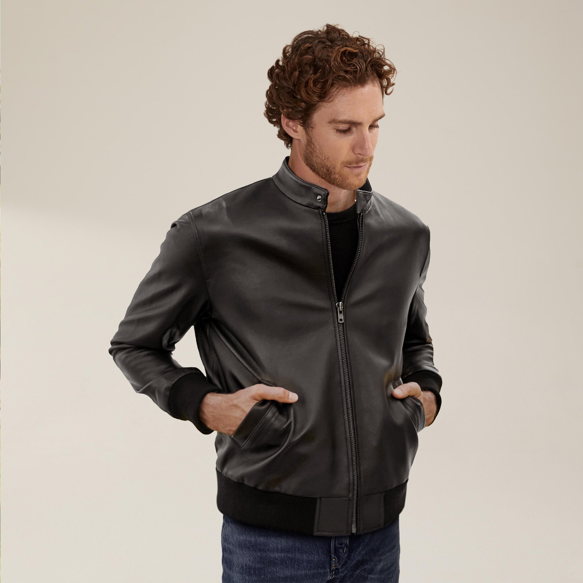 Mens | Chase Lambskin Leather Bomber Jacket | Black