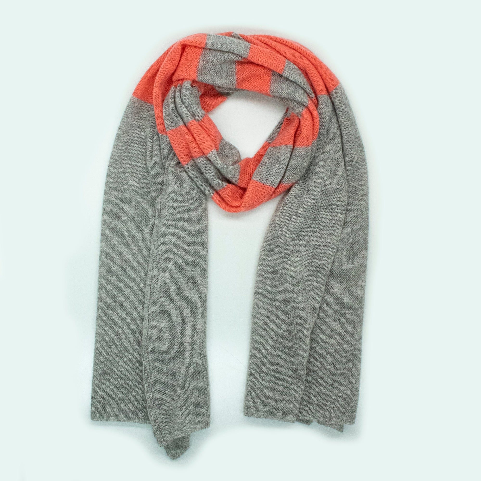 Cashmere Striped Wrap | Light Grey/Lobster