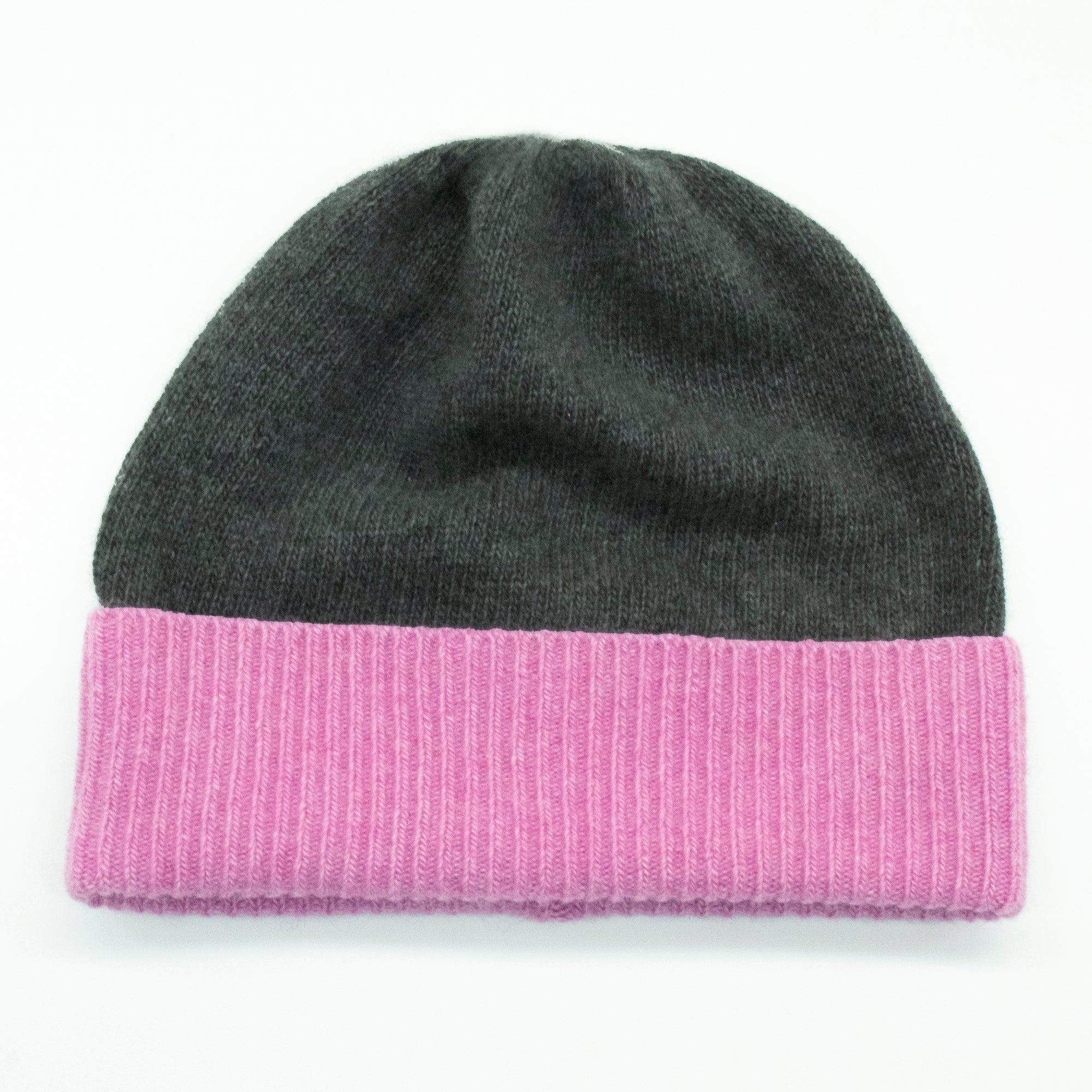 Womens | Cashmere Colorblock Beanie | Charcoal/Pink