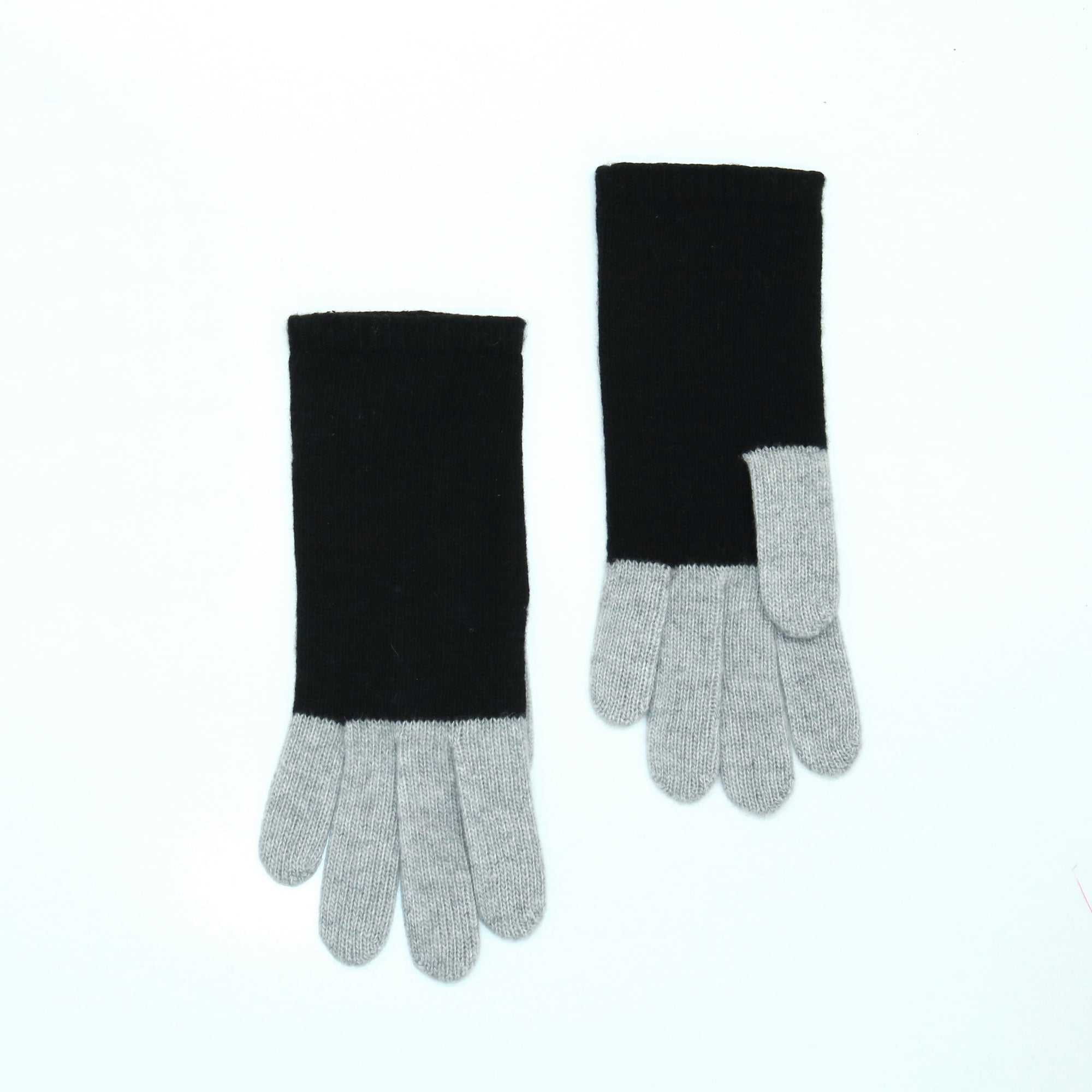 Womens | Cashmere Color Block Gloves | Black/Heather Chrome