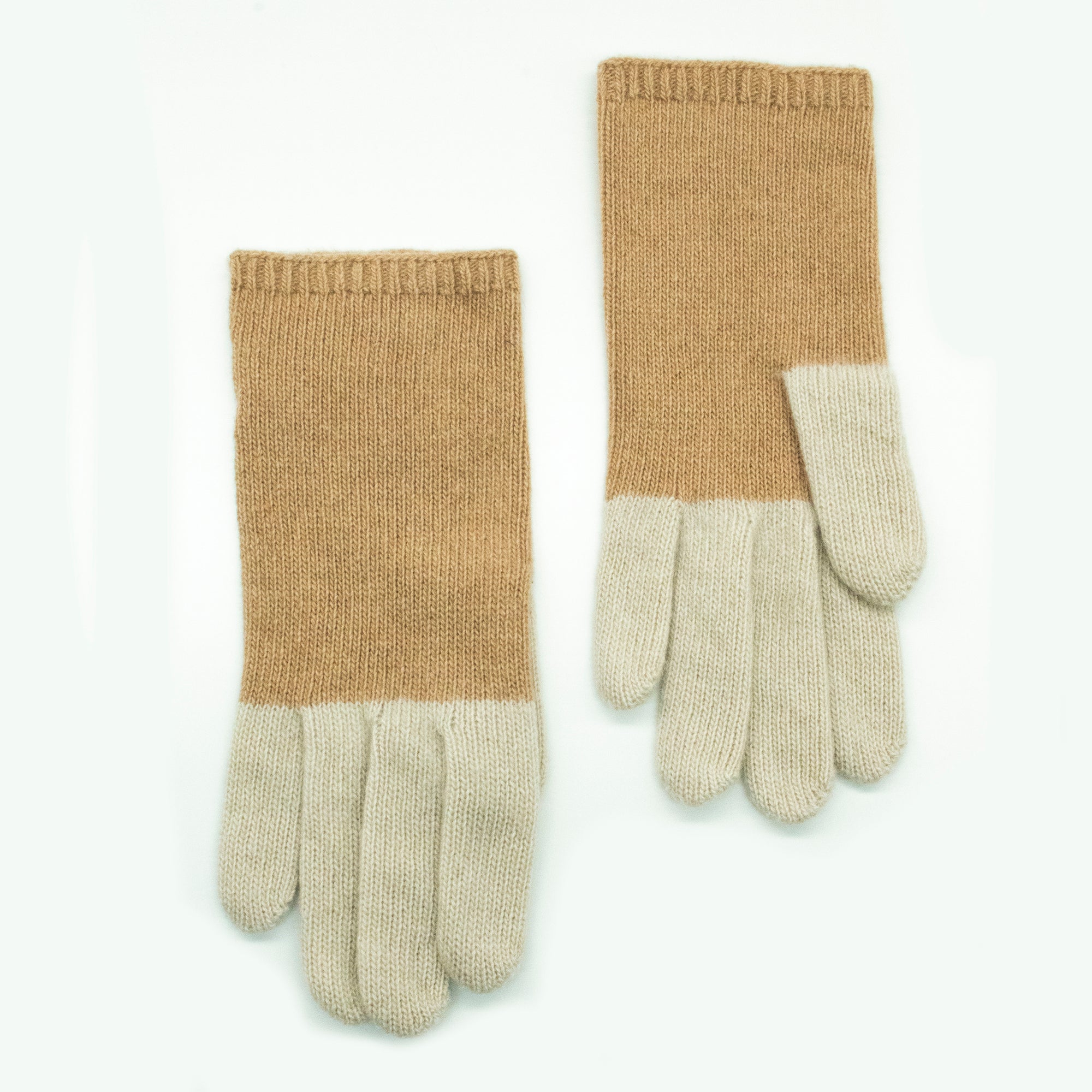 Womens | Cashmere Color Block Gloves | Camel/Ivory