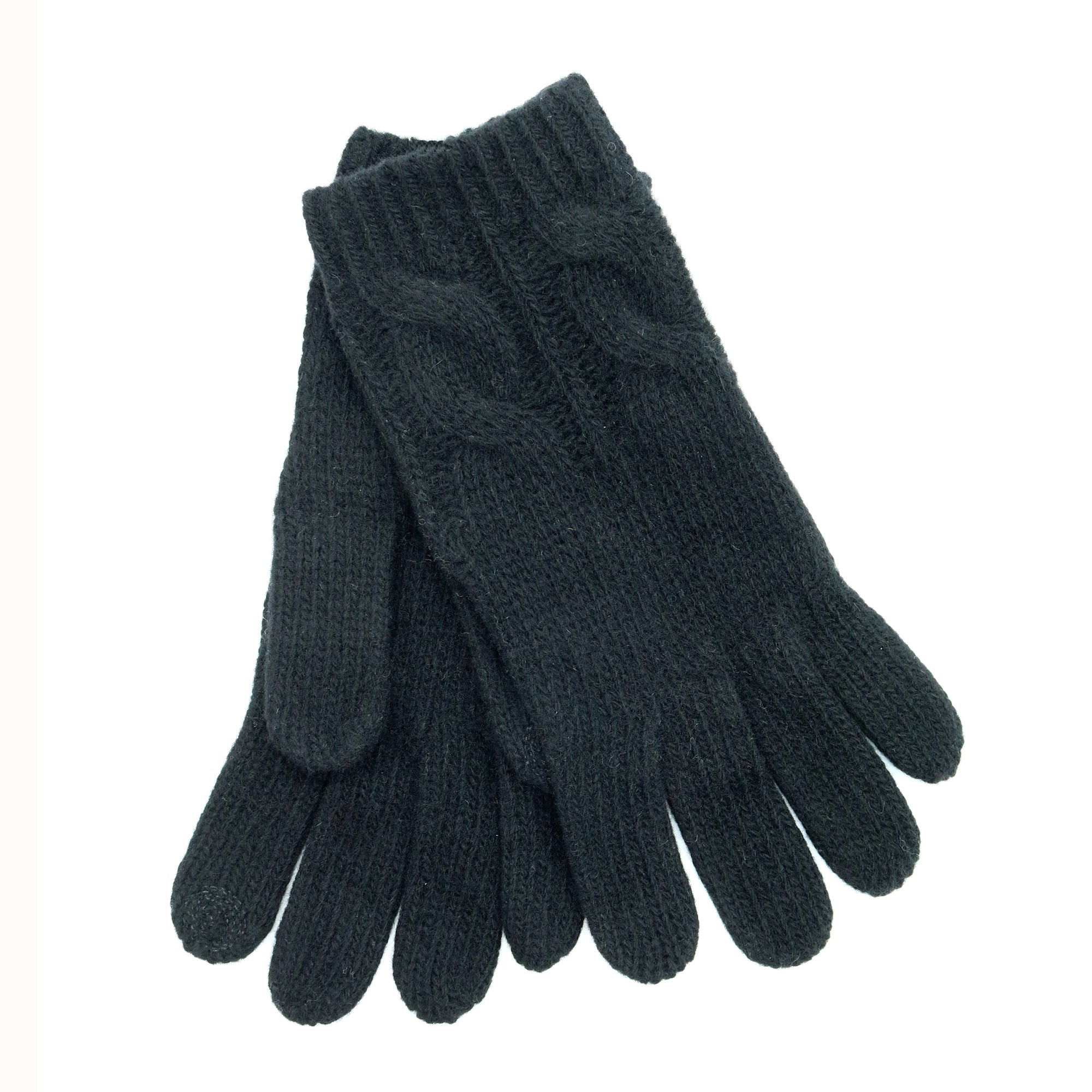 Womens | Cashmere Tech Gloves with Cables | Black