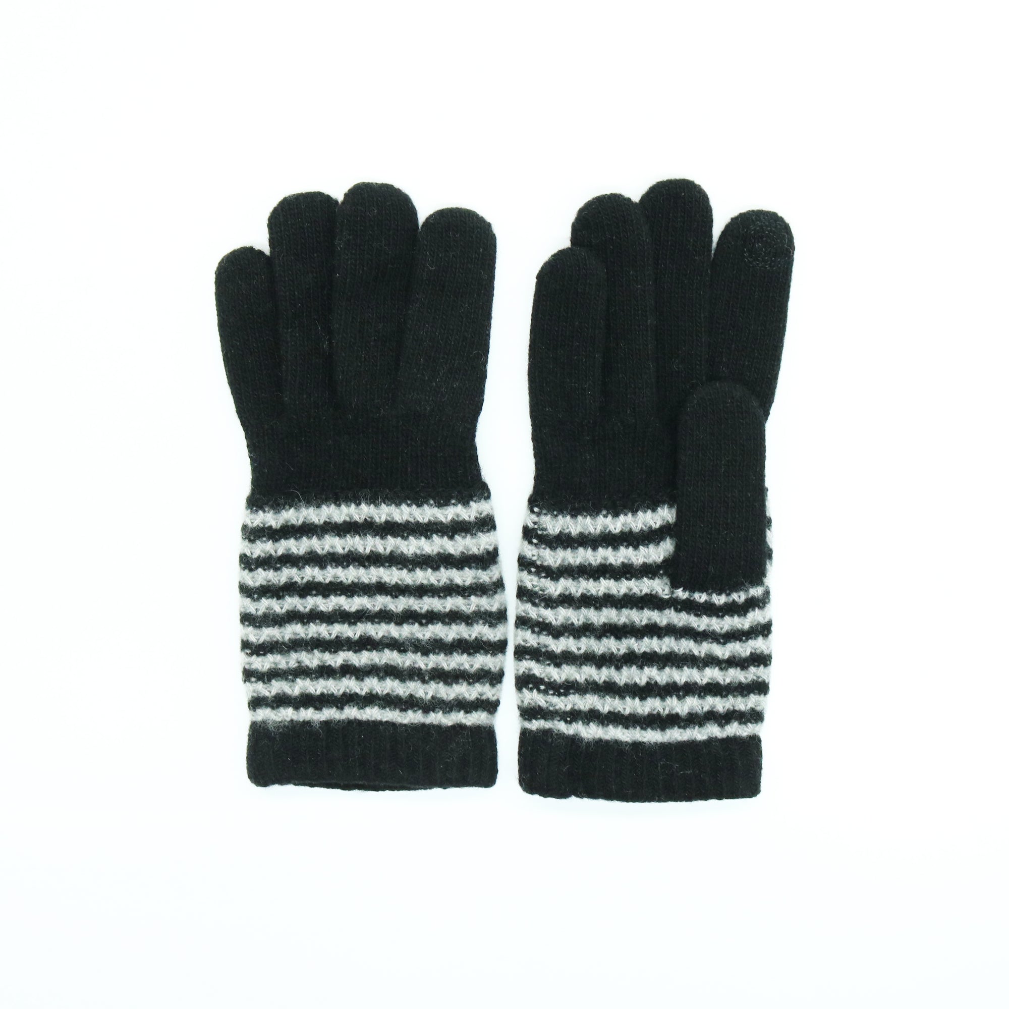 Womens | Cashmere Tech Striped Gloves | Black/Light Grey