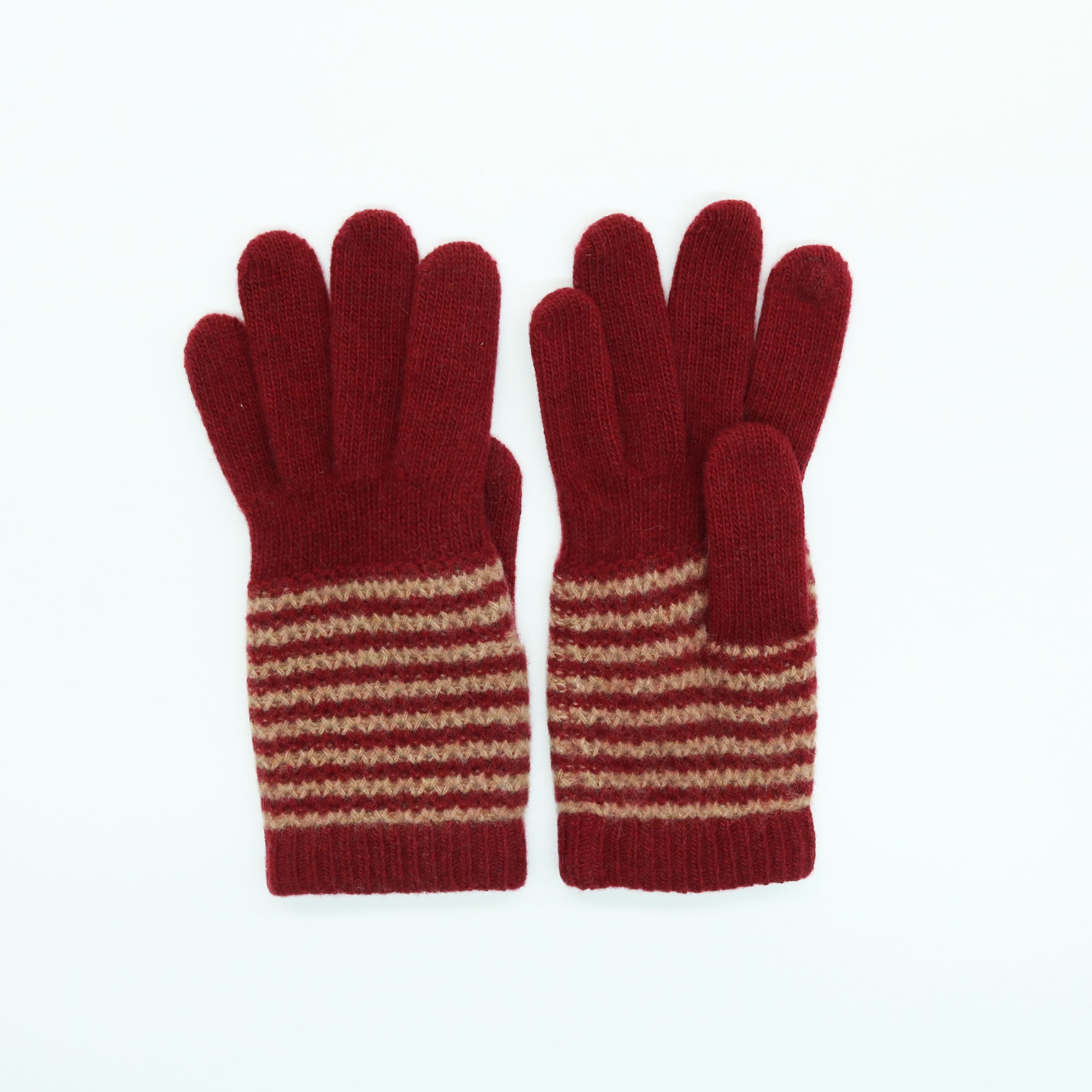Womens | Cashmere Tech Striped Gloves | Rum/Copper