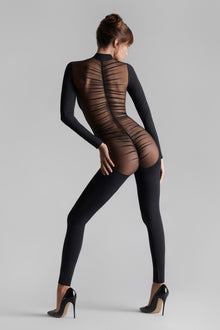 Transparent back long sleeves Jumpsuit - Nuit Fauve | Tawny