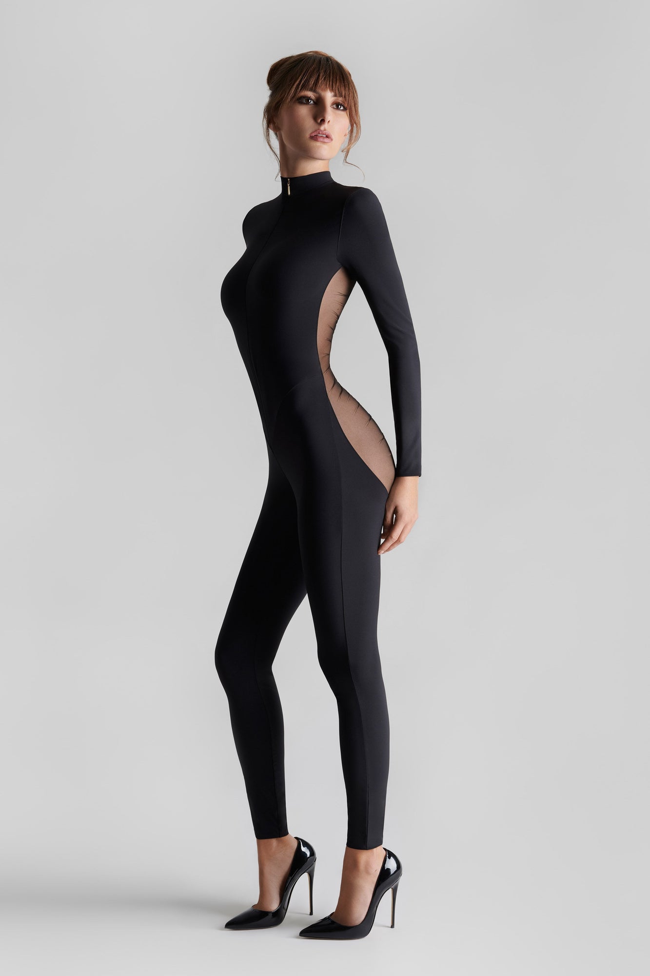 Transparent back long sleeves Jumpsuit - Nuit Fauve | Tawny