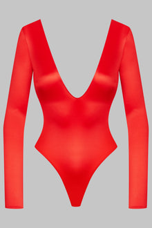 Open back long sleeve thong bodysuit - French Kiss | Red
