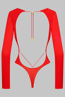 Open back long sleeve thong bodysuit - French Kiss | Red
