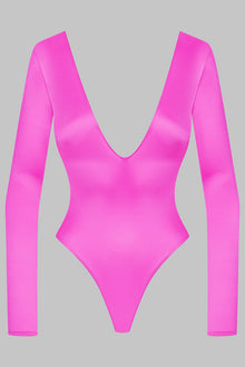 Open back long sleeve thong bodysuit - French Kiss | Pink