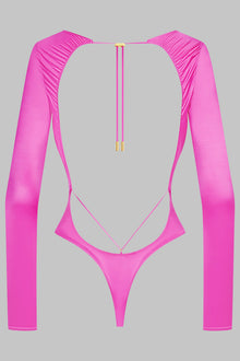 Open back long sleeve thong bodysuit - French Kiss | Pink