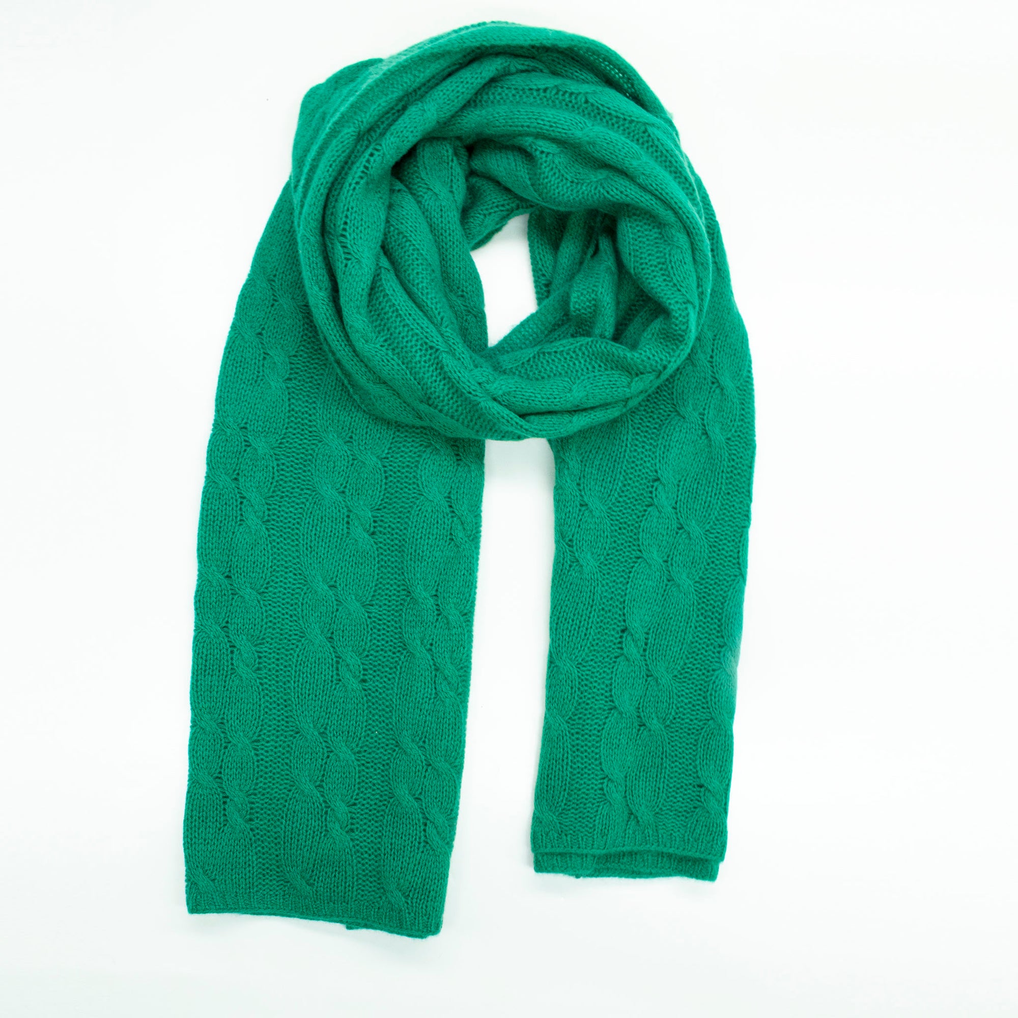 Womens | Cashmere Wrap with Cables | Bright Jade