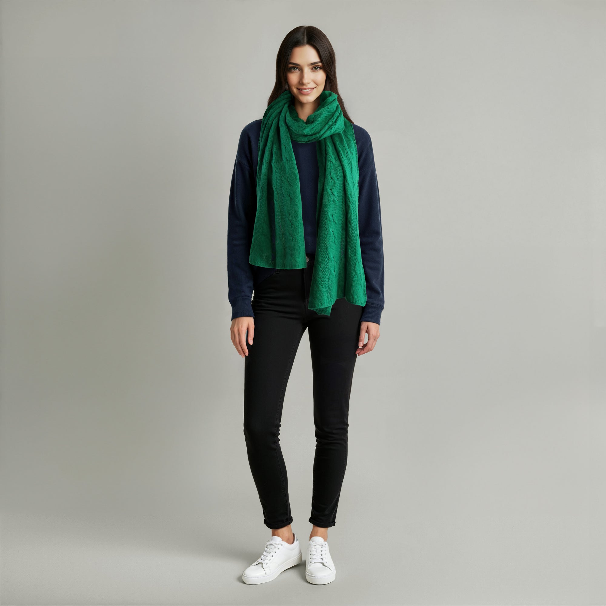Womens | Cashmere Wrap with Cables | Bright Jade