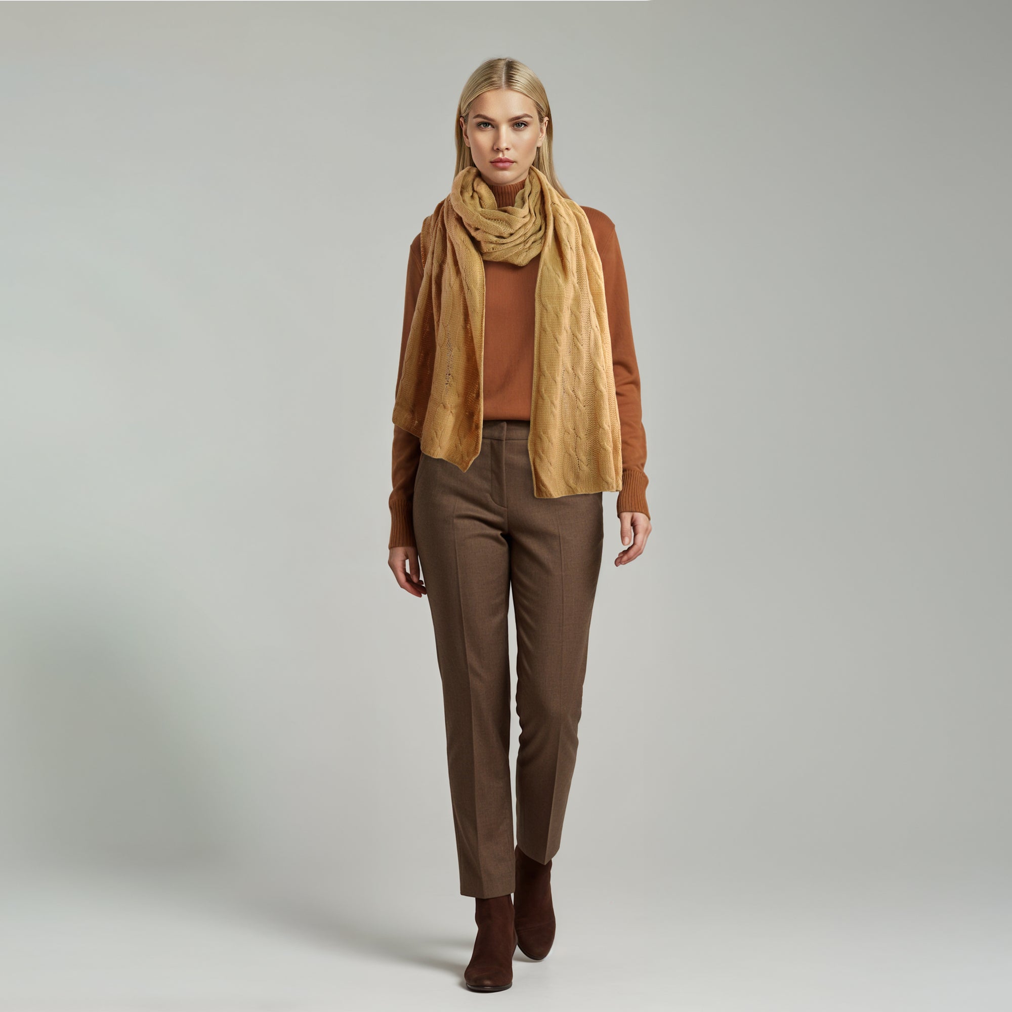 Womens | Cashmere Wrap with Cables | Camel