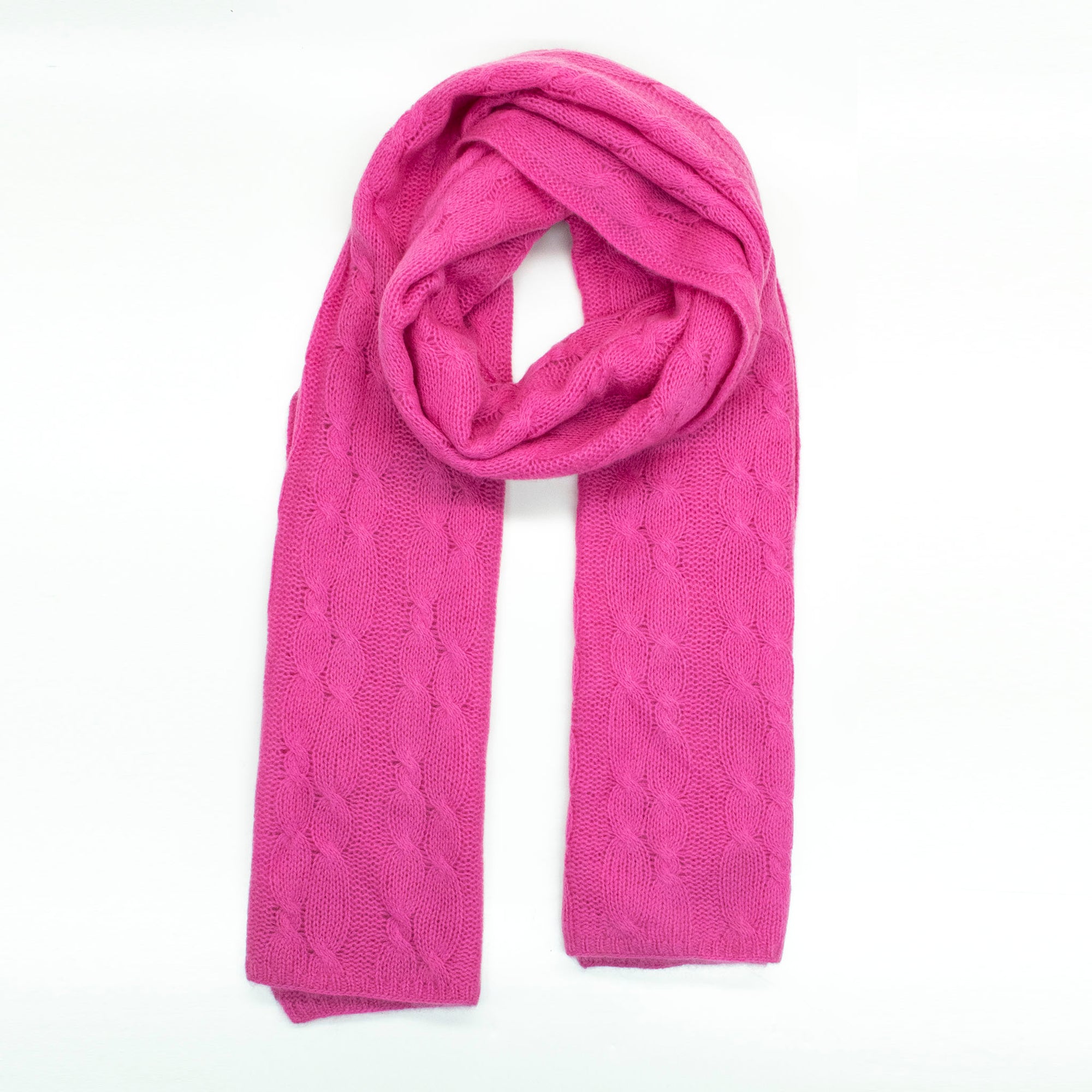 Womens | Cashmere Wrap with Cables | Fuschia