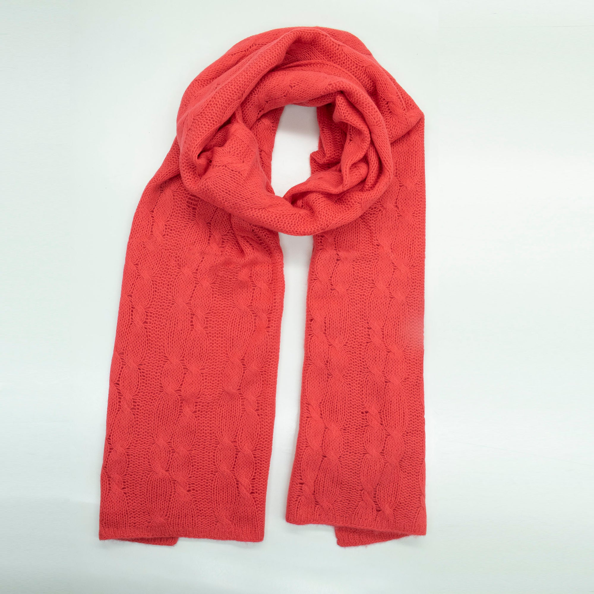 Womens | Cashmere Wrap with Cables | Cherry