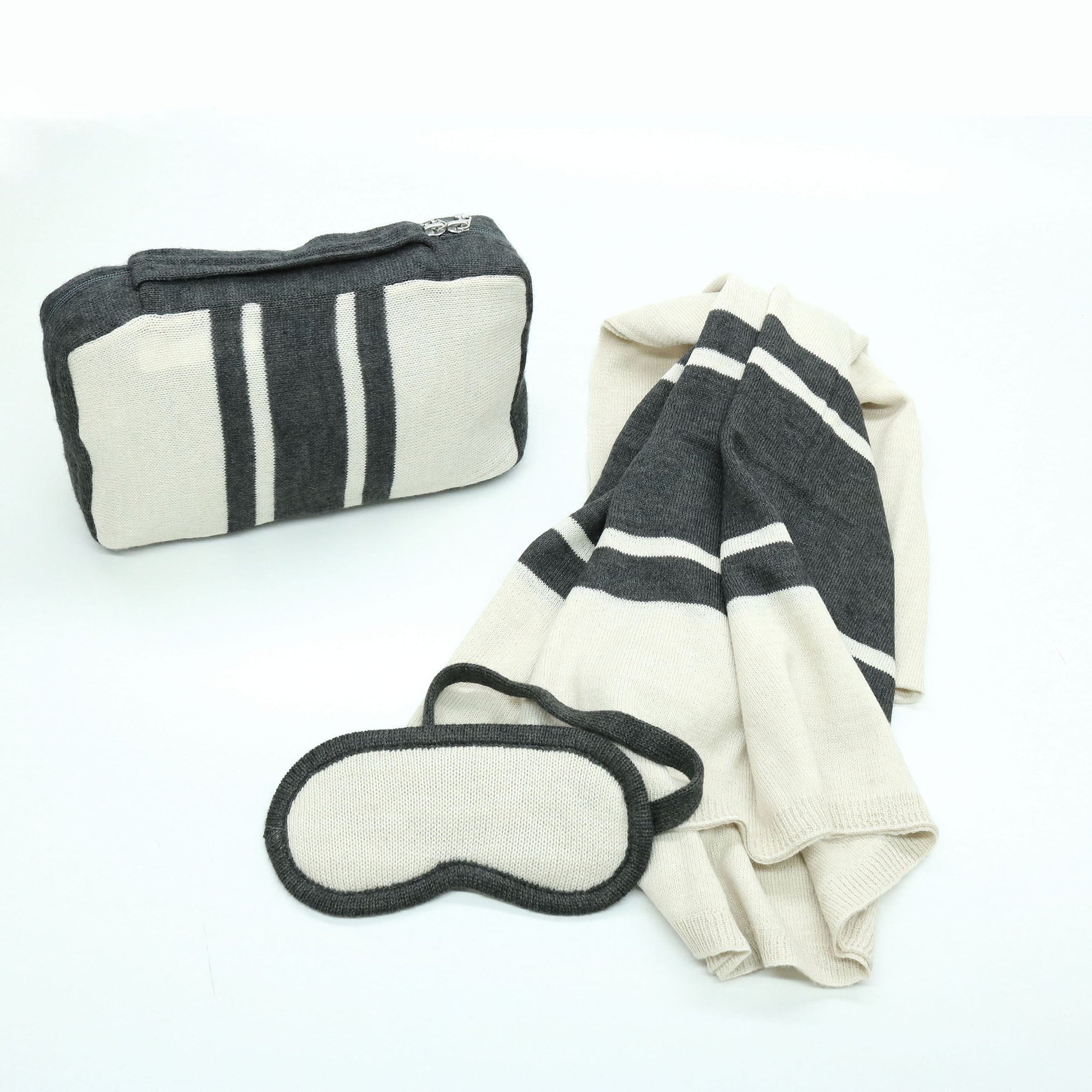 Striped Travel Set | Grey/White