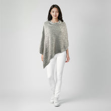Womens | Cowlneck Poncho In Cable Design | Light Grey