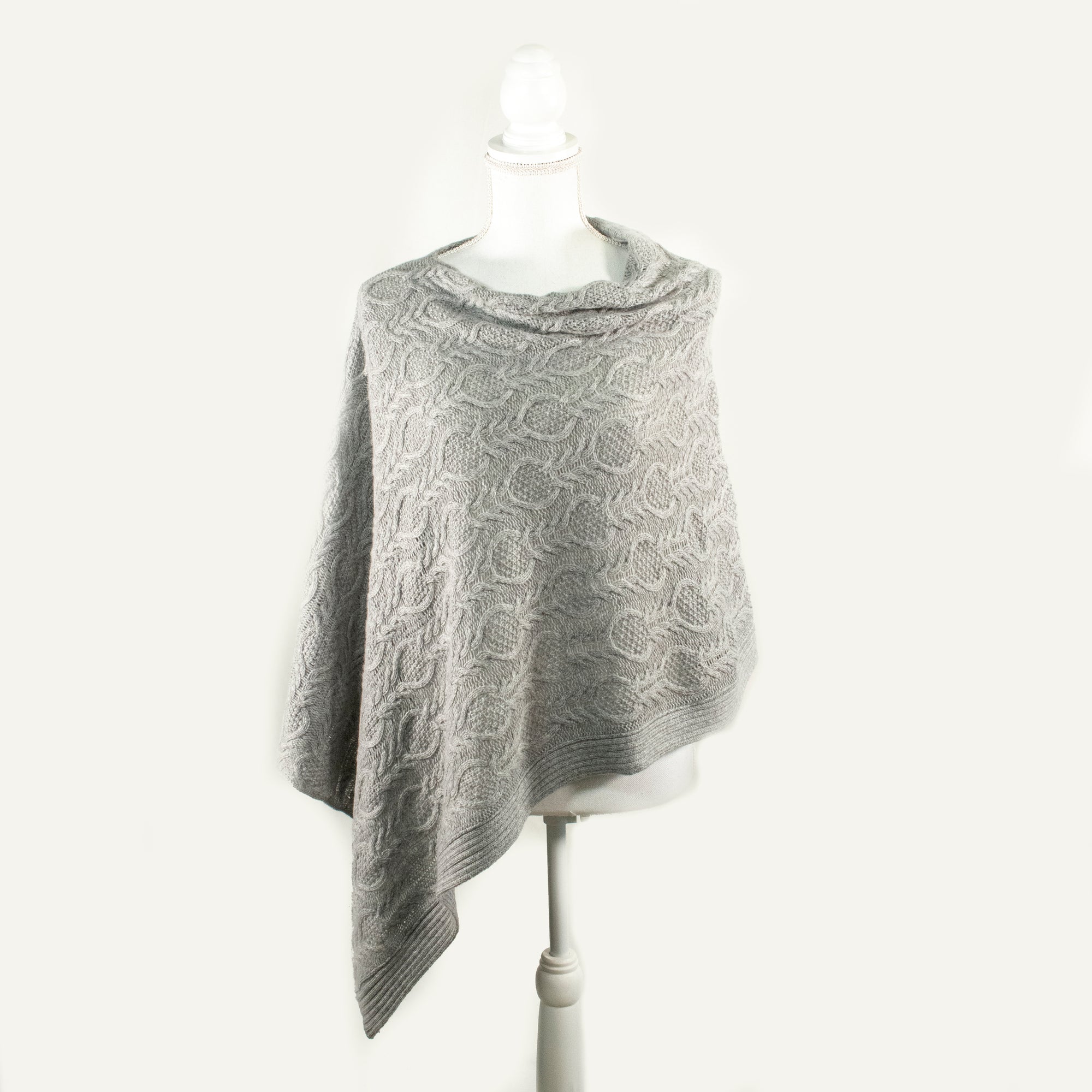 Womens | Cowlneck Poncho In Cable Design | Light Grey