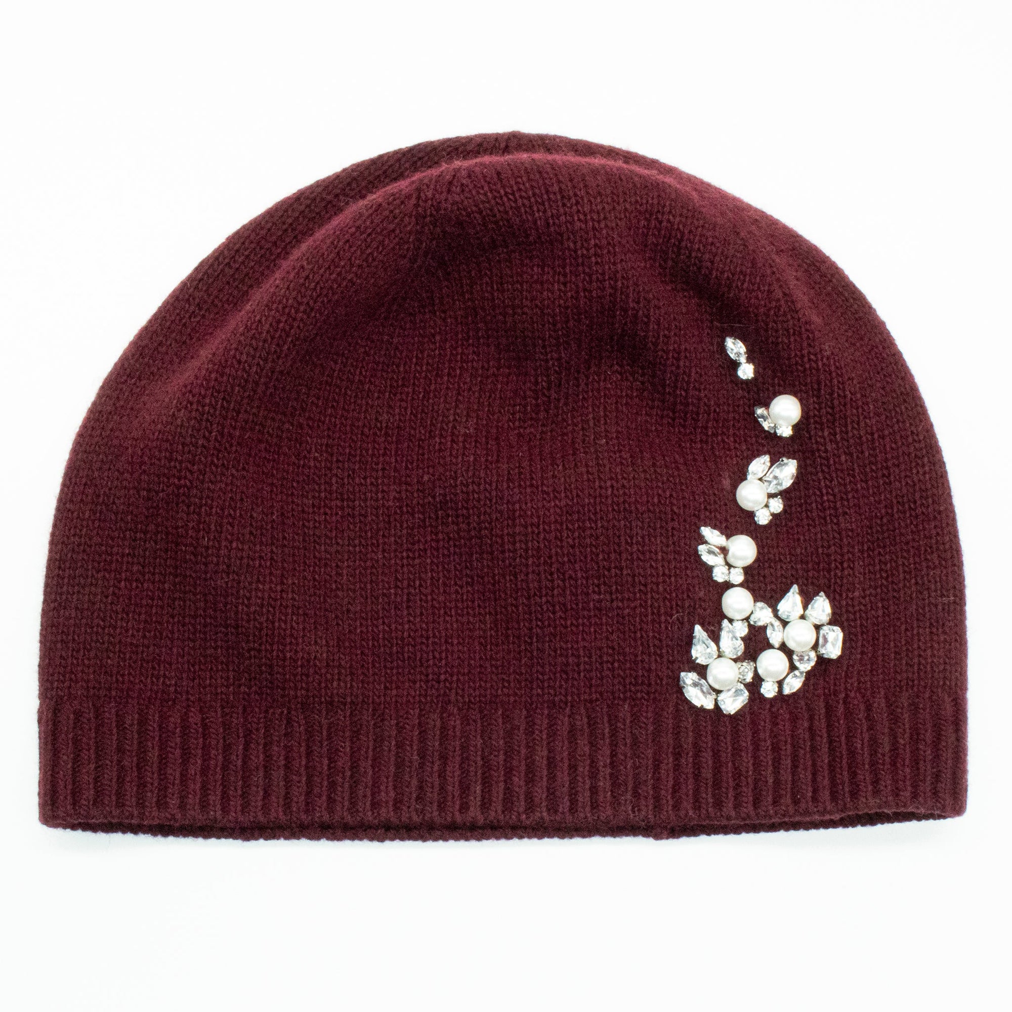 Beanie Hat With Stones And Pearls | Bordeaux