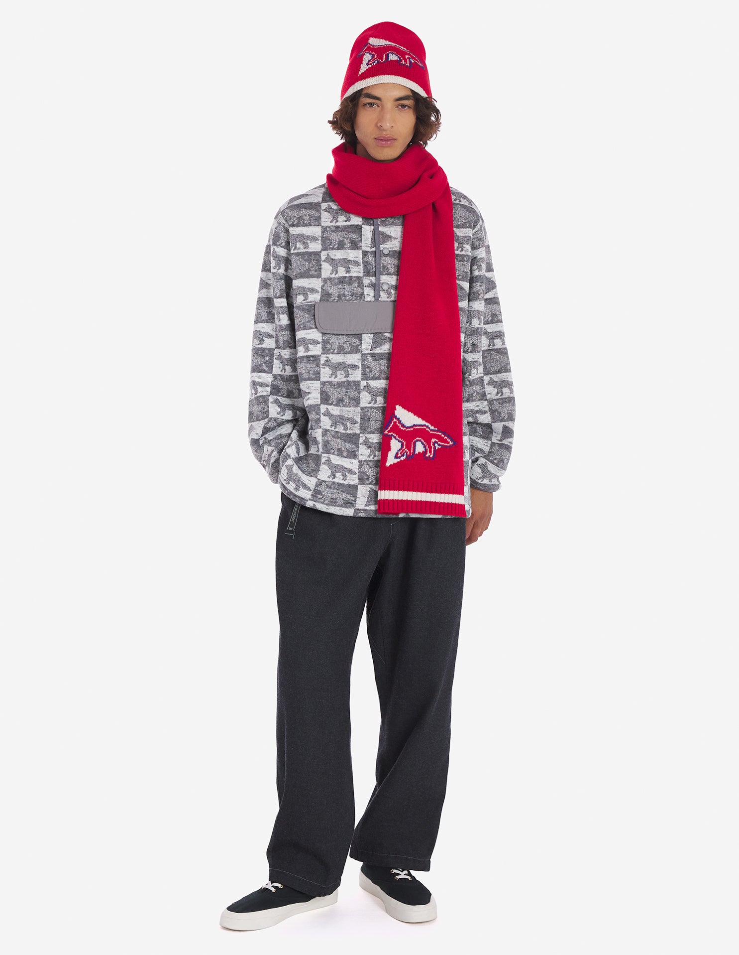 Unisex | Fox Checkers Fleece Pullover | Grey