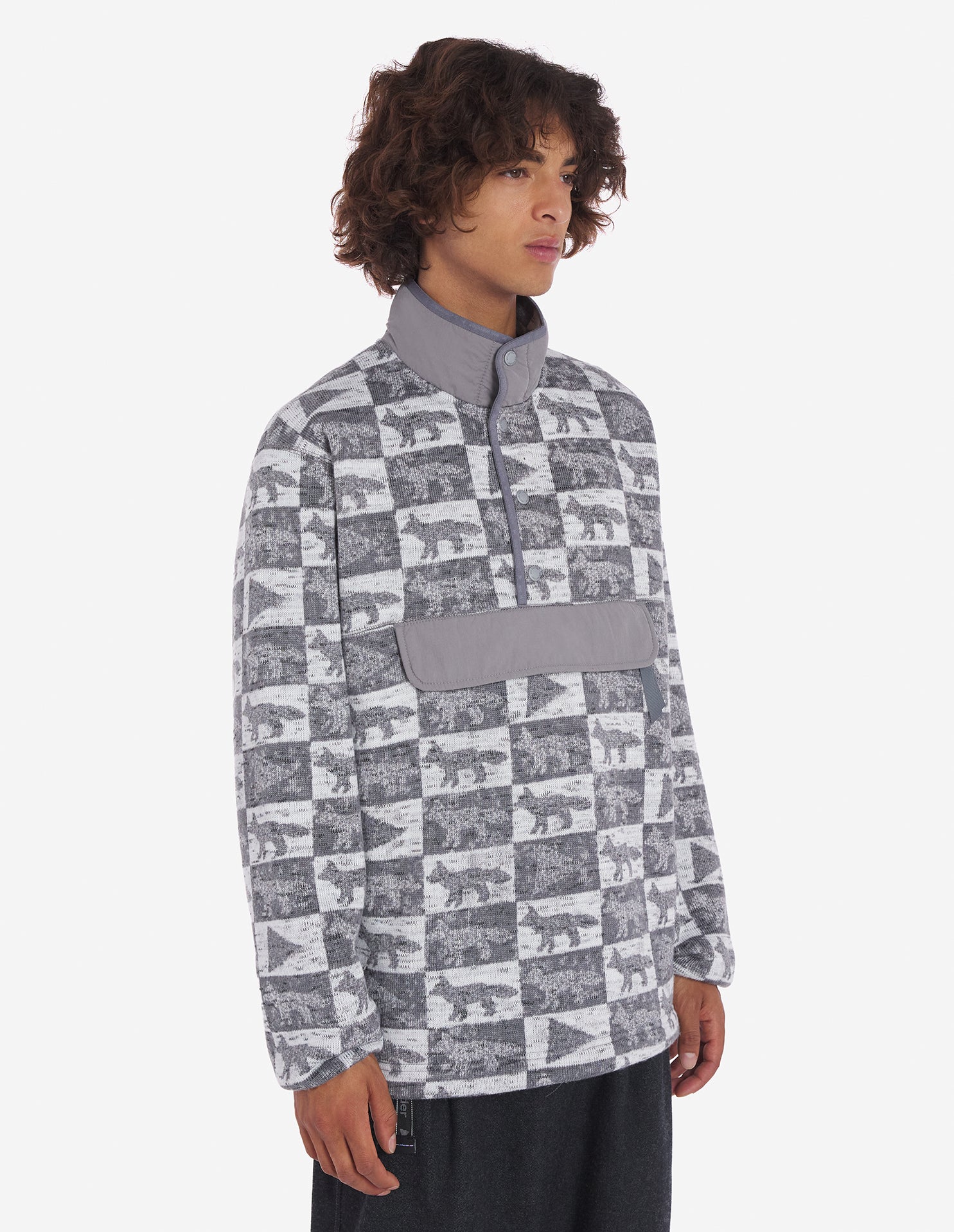 Unisex | Fox Checkers Fleece Pullover | Grey