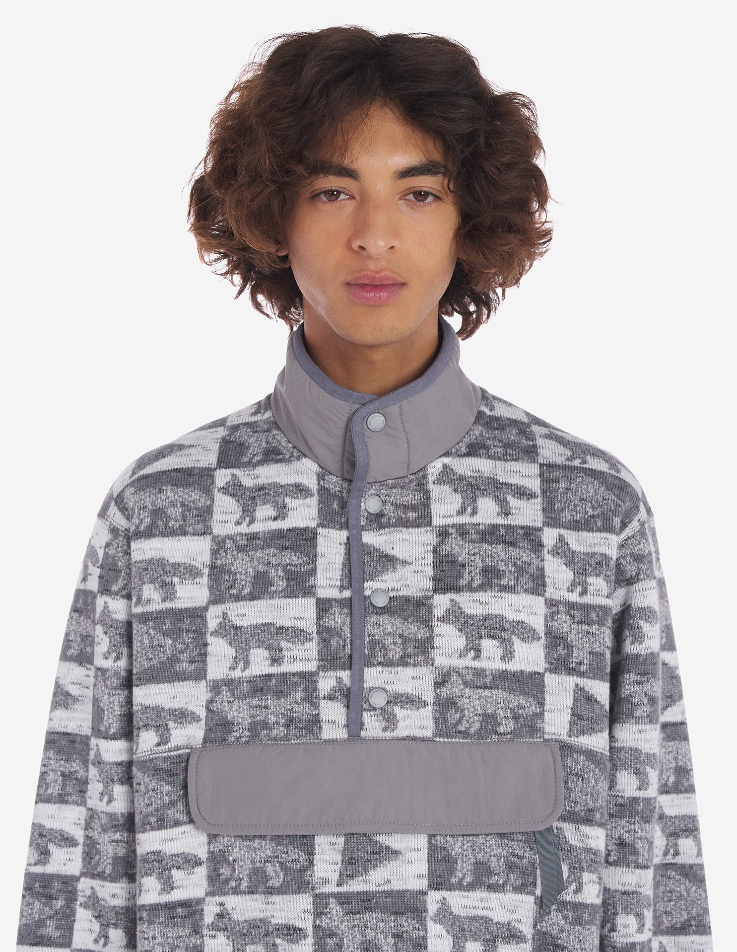 Unisex | Fox Checkers Fleece Pullover | Grey