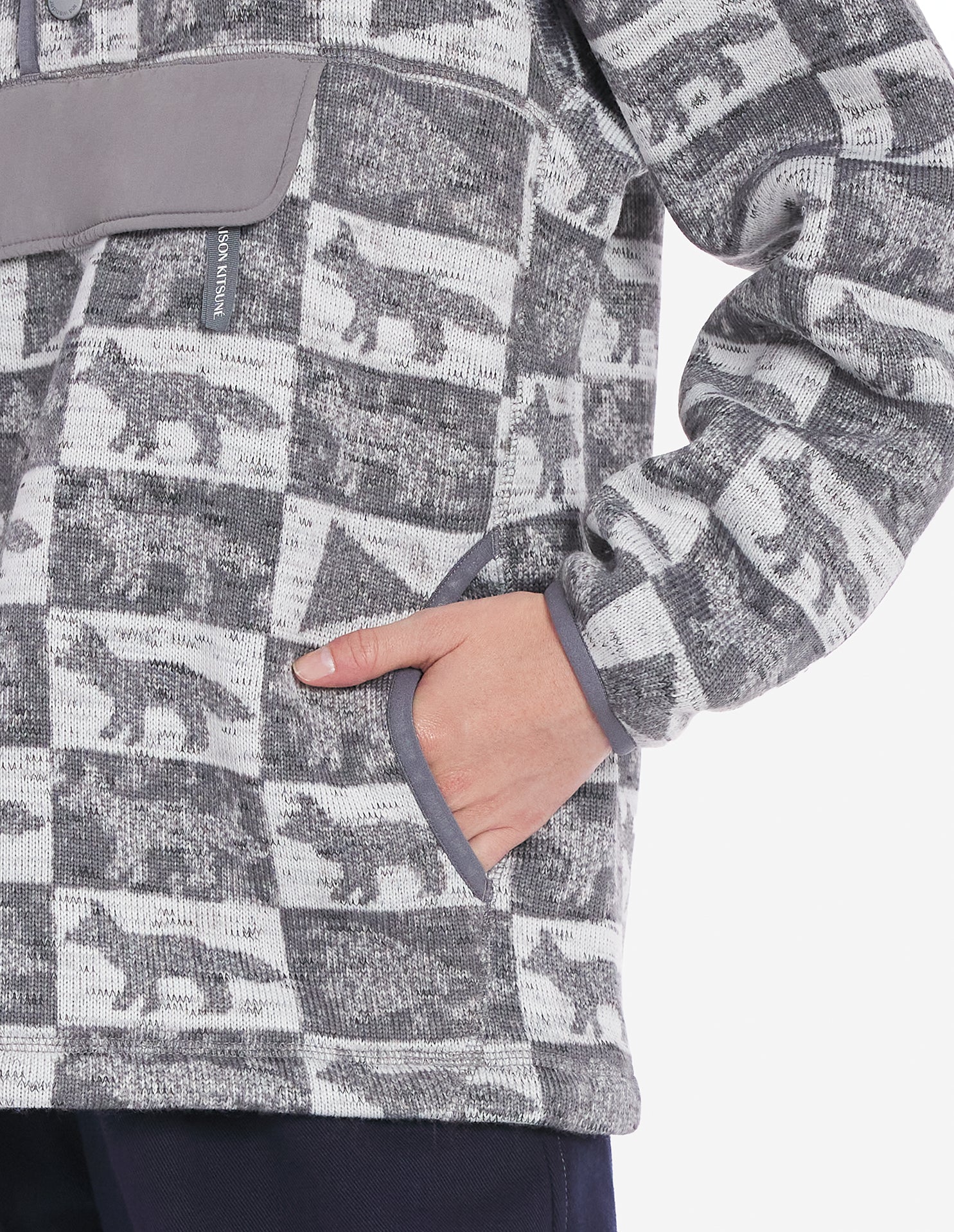 Unisex | Fox Checkers Fleece Pullover | Grey