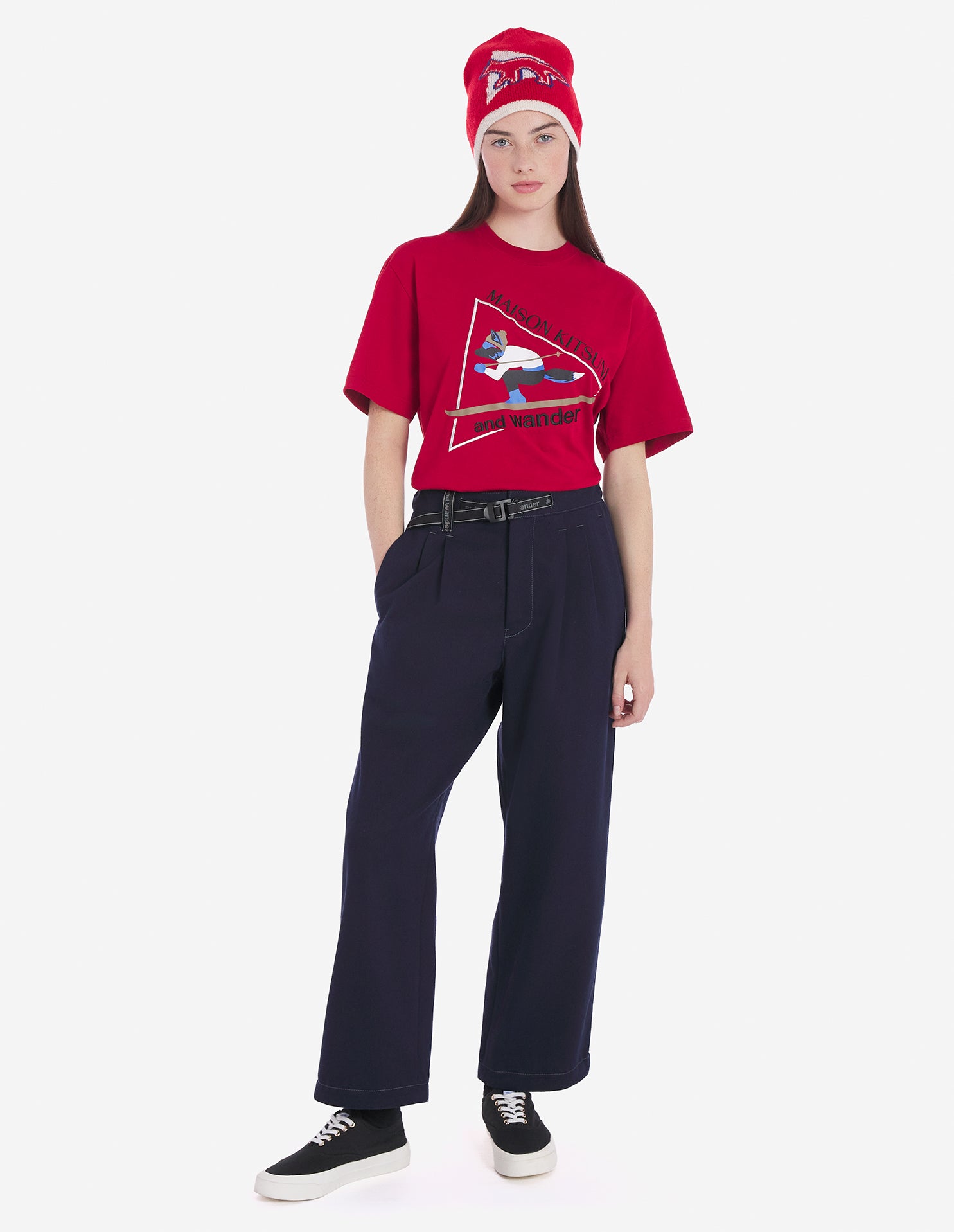 Unisex | Skiing Fox Dry Cotton Tee-Shirt | Red