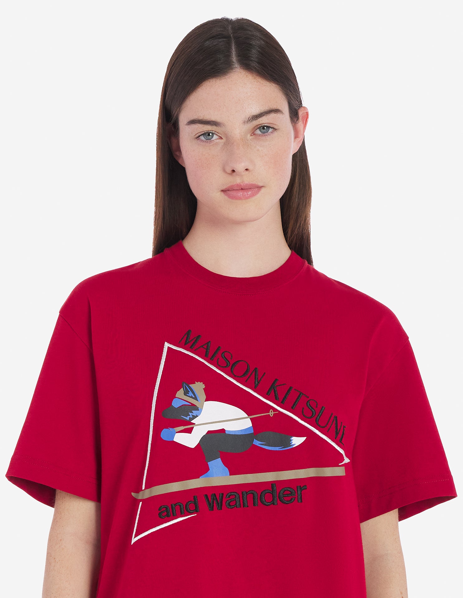 Unisex | Skiing Fox Dry Cotton Tee-Shirt | Red