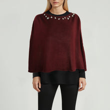 Womens | Poncho with Crystal Stones | Bordeaux