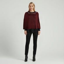 Womens | Poncho with Crystal Stones | Bordeaux