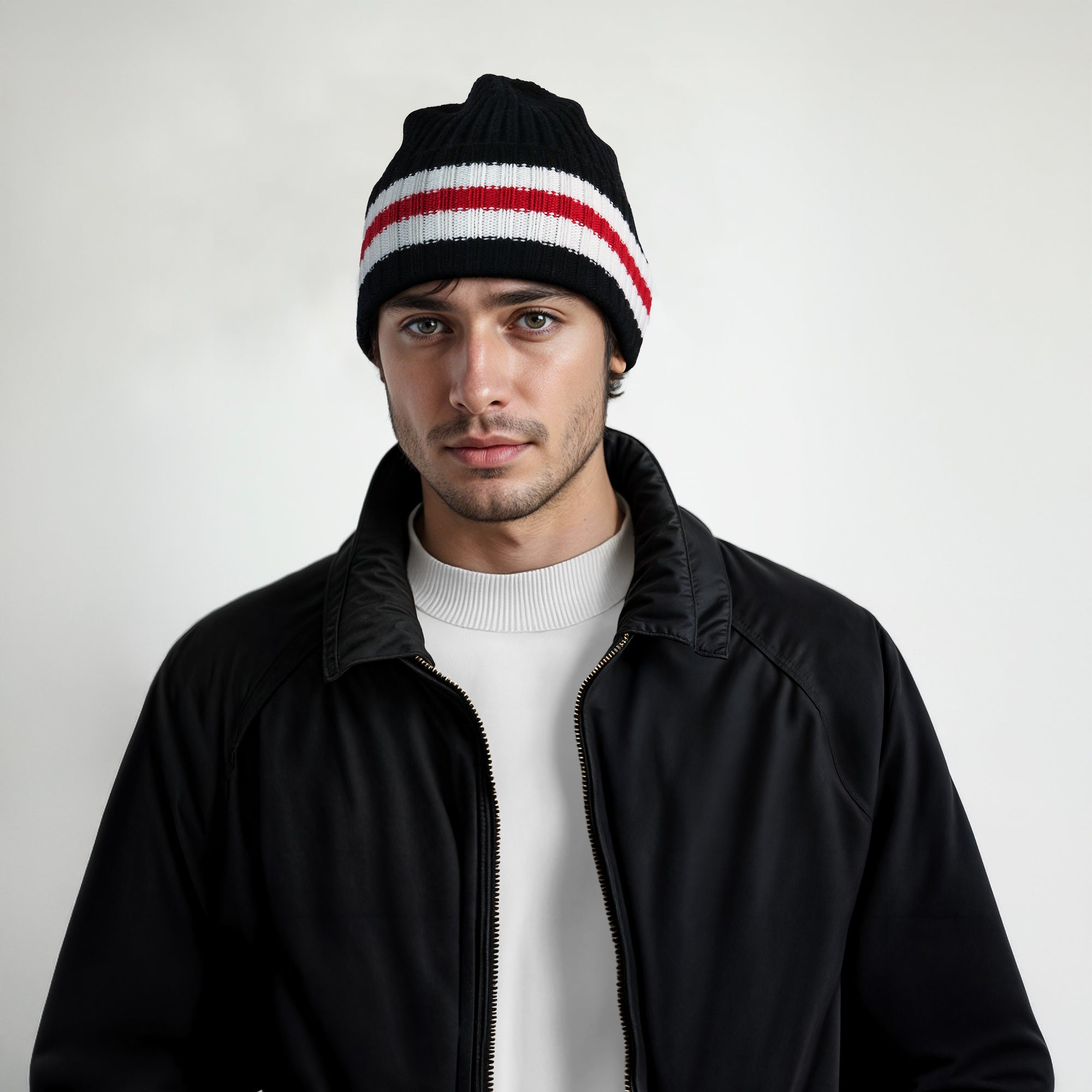 Unisex | Merino Striped Hat | Black