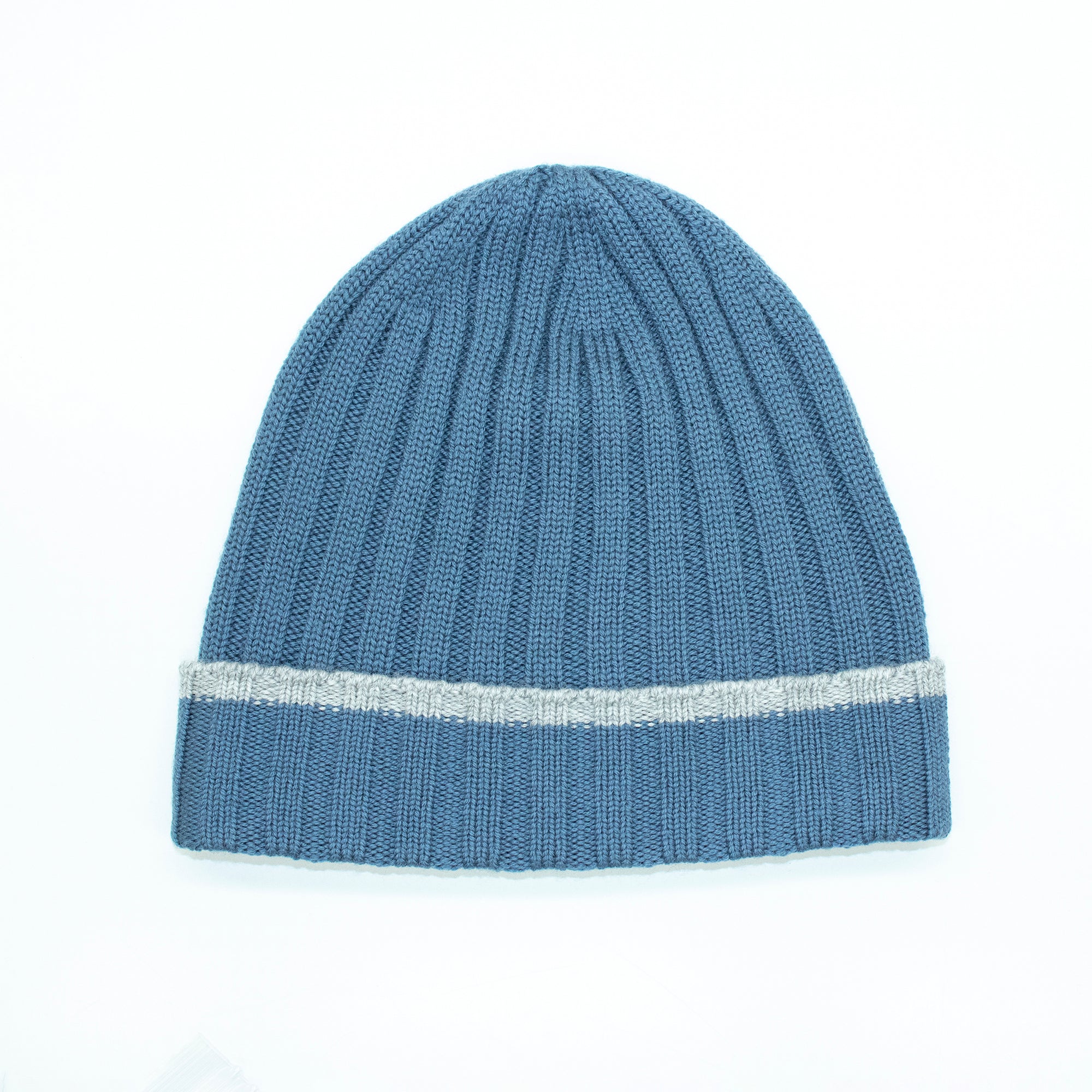Unisex | Merino Ribbed Beanie | Denim/Light Grey