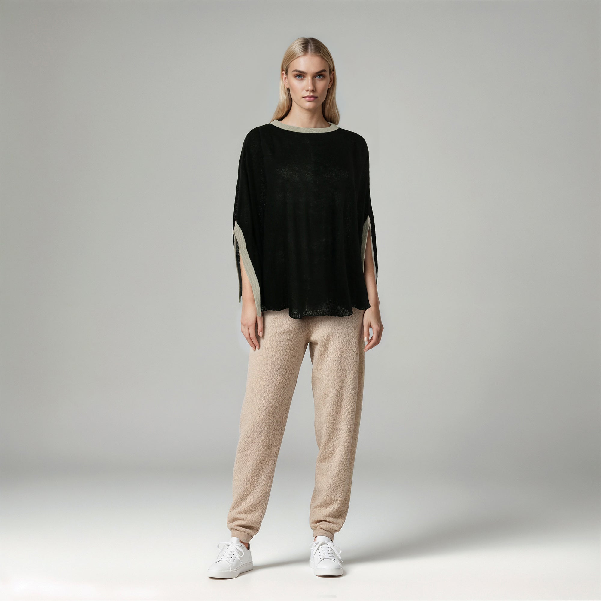 Womens | Color Block Poncho | Black