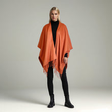 Womens | Wool Ruana with Fringes | Spice