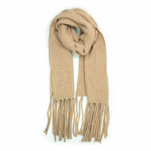Womens | Chunky Ribbed Wrap with Fringes | Camel