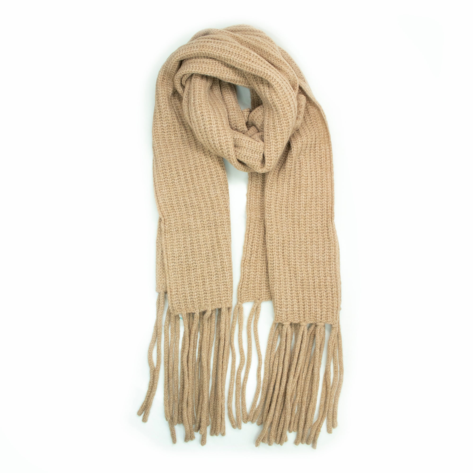 Womens | Chunky Ribbed Wrap with Fringes | Camel