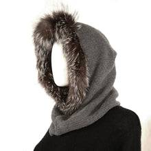 Womens | Cashmere Hood with Fur | Medium Grey