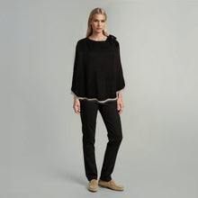 Womens | Poncho with Eyelash Fringes And Bow | Brown/Nile Brown