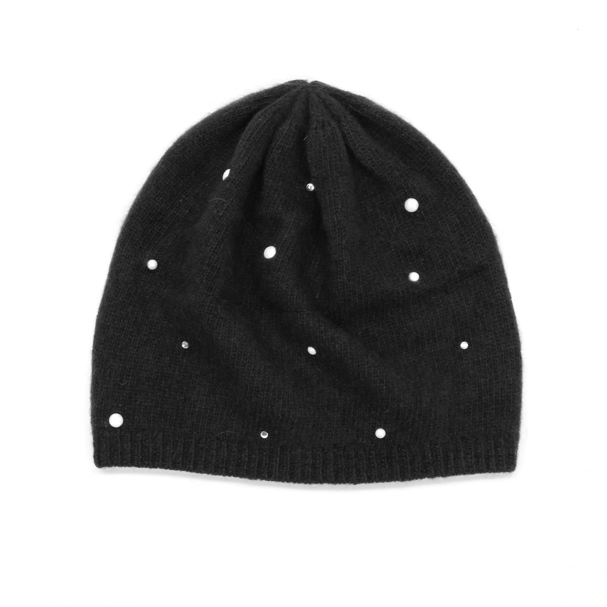 Womens | Cashmere Beanie with Pearls And Crystals | Black