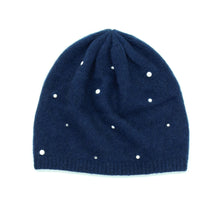Womens | Cashmere Beanie with Pearls And Crystals | Classic Navy