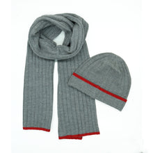 Unisex | Merino Ribbed Scarf | Grey/Red