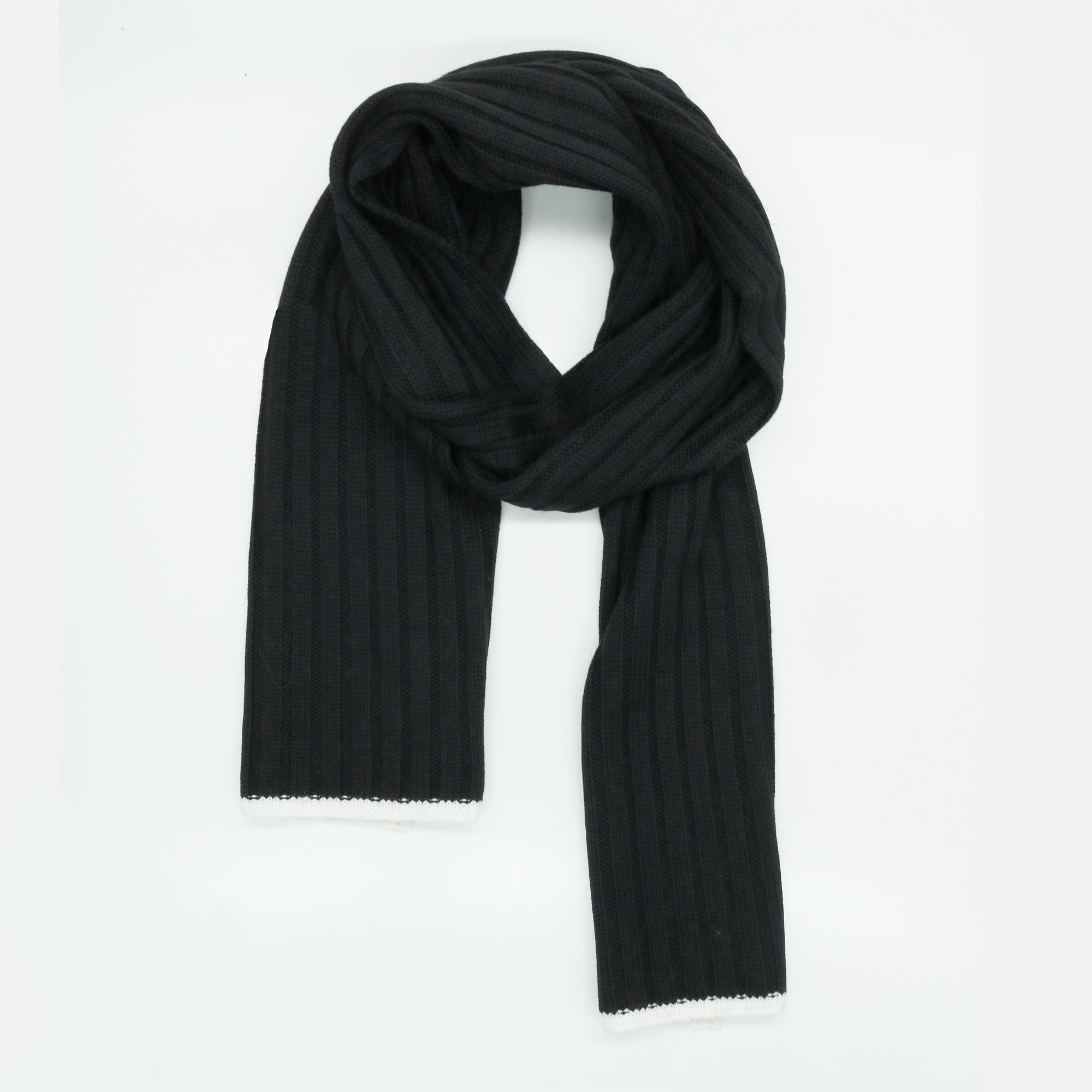 Unisex | Merino Ribbed Scarf | Black/White