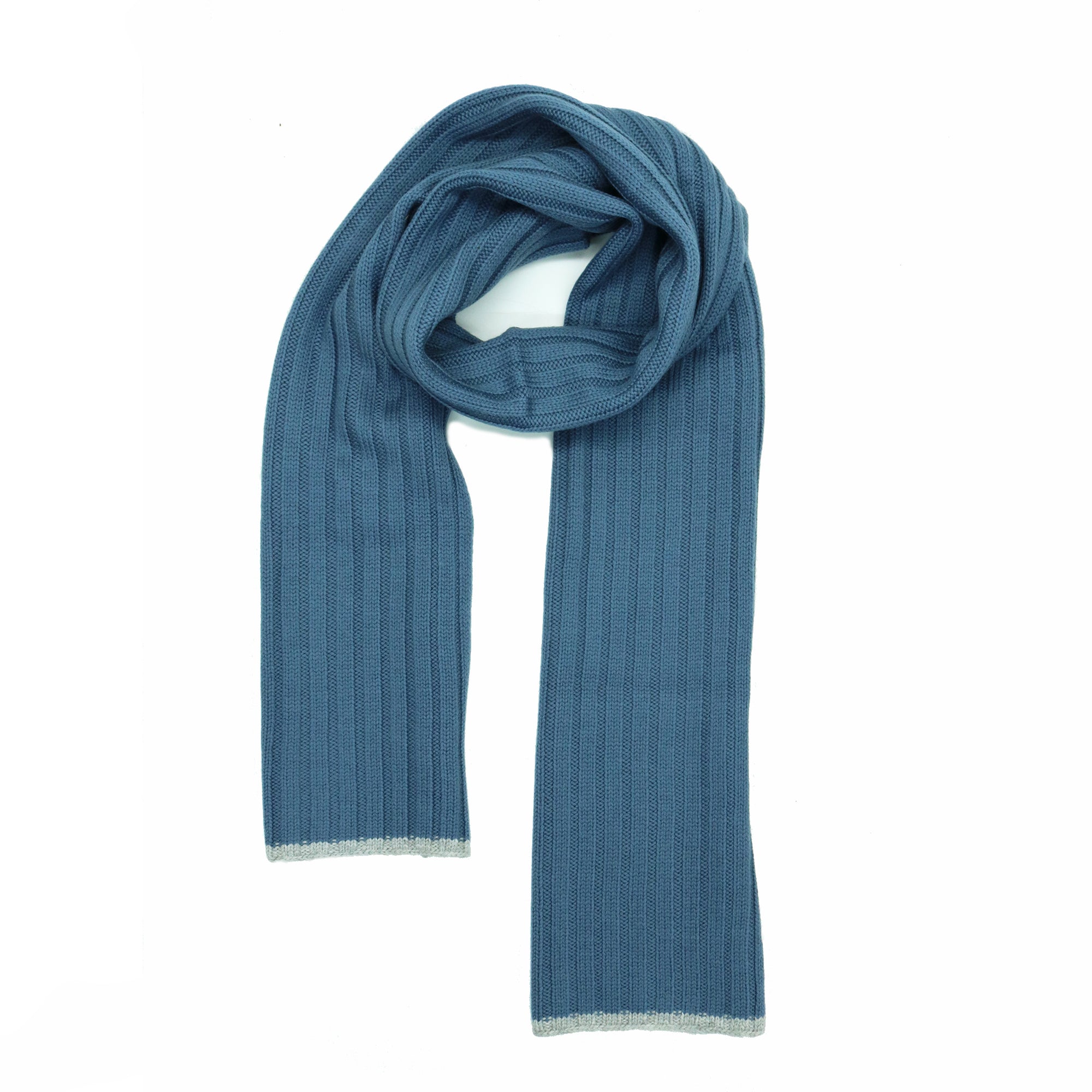 Unisex | Merino Ribbed Scarf | Denim/Light Grey