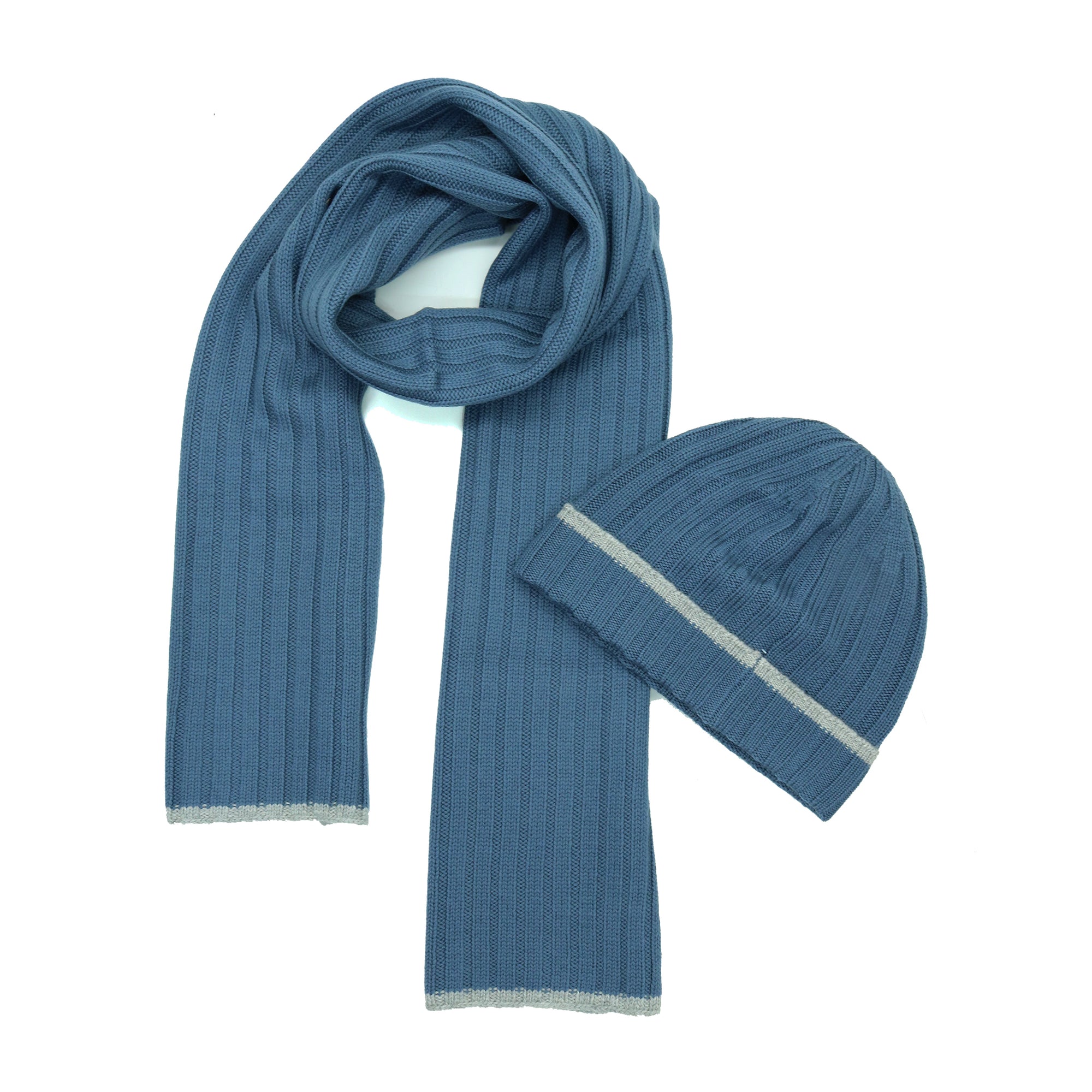 Unisex | Merino Ribbed Scarf | Denim/Light Grey
